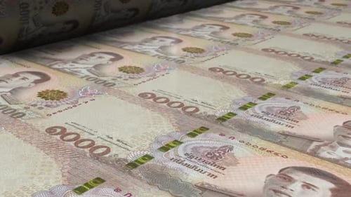 Seamless Loop of Thai 1000 Baht Banknotes Printing