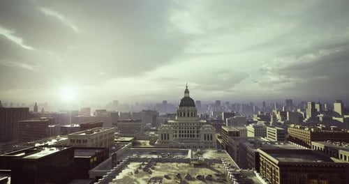 Modern Cityscape with Dome Building and Sunlight View