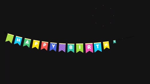 Happy Birthday Banner Reveal Flat Design Animation