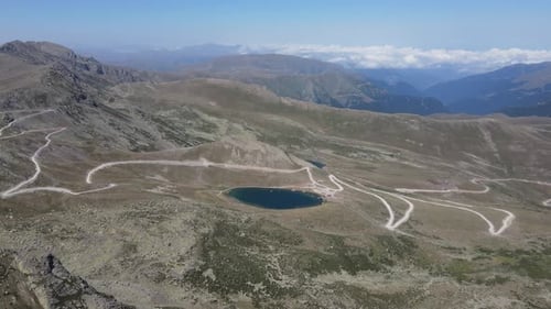Drone view of Balıklı Lake in the high mountains in Trabzon, nature view from the summit