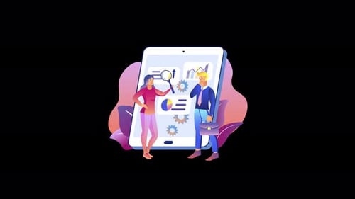 Professionnels de l'entreprise analysant des données sur une tablette