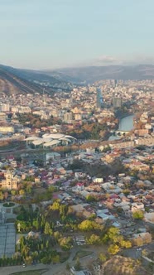 Vertical Video Aerial Gem Tbilisi Georgia's Gorgeous Fall Scenery