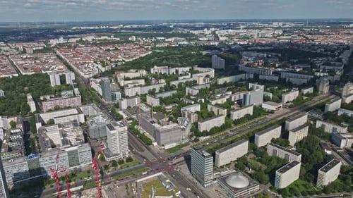 Aerial view of residential buildings in the Mitte district in Berlin, Germany.