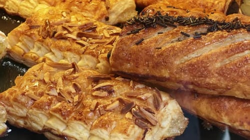 Freshly Baked Pastries on Display at Local Bakery Shop with Selection Culinary Craftsmanship and