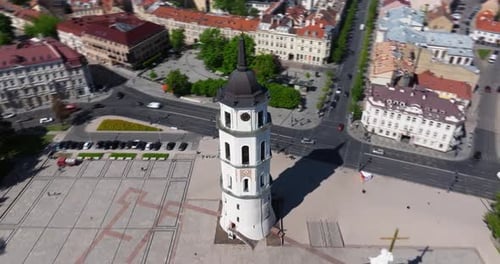 Amazing Hyperlapse Above Vilnius Cathedral Bell Tower on Beautiful Summer Day