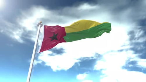 Guinea-Bissau Flag Waving in Realistic Sky