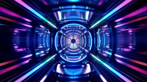 Futuristic Sci Fi Neon Tunnel Animation Moving Through Purpl