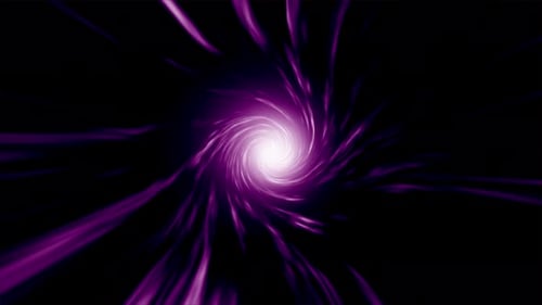 An abstract purple spiral glowing hyperspace warp tunnel