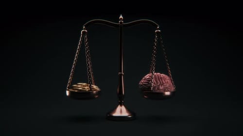 Coins And Brain Balancing On Vintage Scale