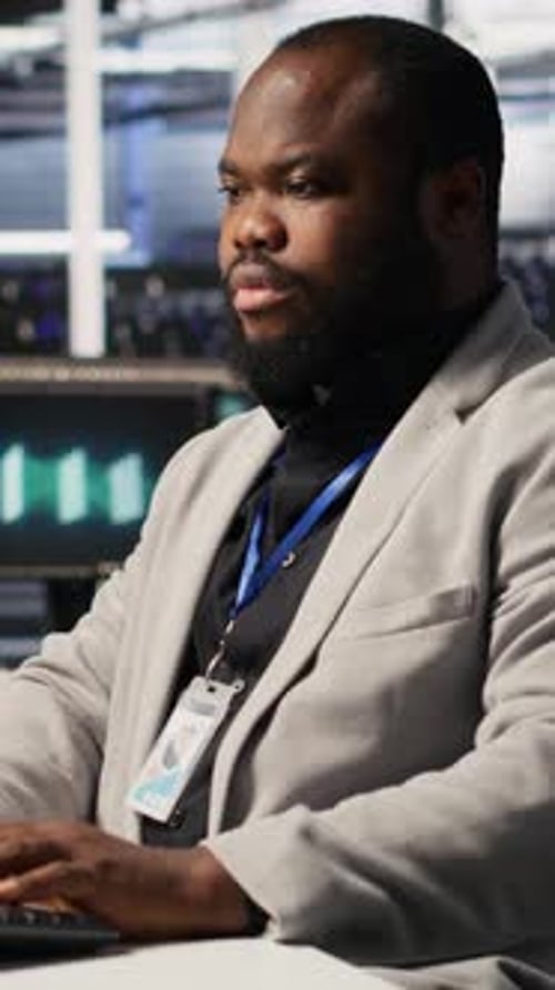 Vertical Video Joyous Data Center Software Developer Delighted After Solving All Computer Bugs