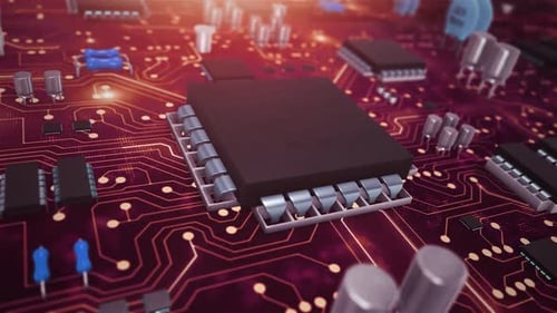 Close-Up of Circuit Board with Microchips and Components