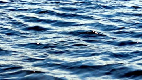 Close-Up View of Deep Blue Water with Gentle Ripples and Subtle Sunlight Reflections, Creating a