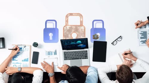 Secure Data Analytics with Digital Locks Representing Cybersecurity in a Modern Business Work Enviro