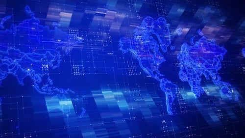 Animated Global Network World Map with Digital Data Overlay