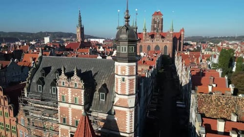 Aerial view of colorful historic European Old Town, Gdansk, Poland