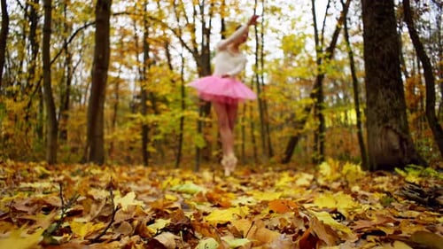 Ballerina Dancing in Autumn Forest