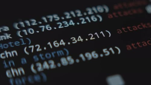 Futuristic Screen Displaying IP Addresses and Attacks