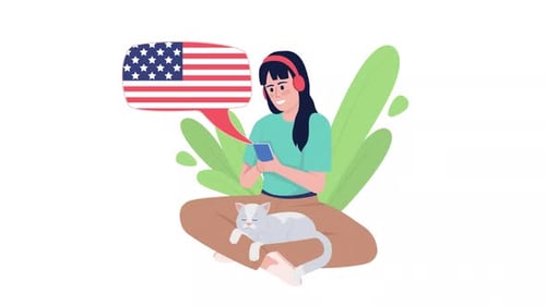 Flat Design Animation of Woman Learning English