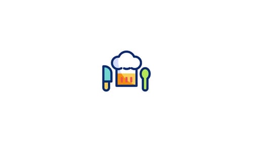 Animated Chef Hat and Kitchen Utensils Flat Design Icon