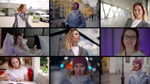Collage of Woman Portraits in Different Day Lifestyle Concept Same Middleaged Woman