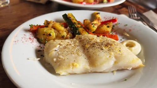 Steamed Cod with Grilled Vegetables and Aioli Sauce Healthy Tasty Food