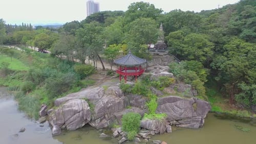 Vista aérea da paisagem ribeirinha e da natureza de Yeoju
