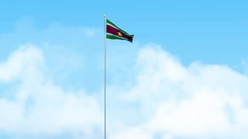 Realistic Waving Flag of Suriname in Sky Background