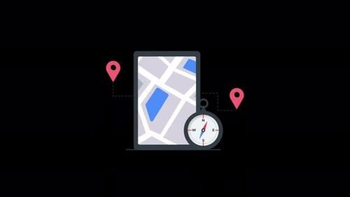 Flat Design Map Navigation and Compass Animation