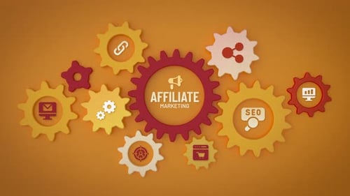 Affiliate Marketing cogwheel loopable animation with icons