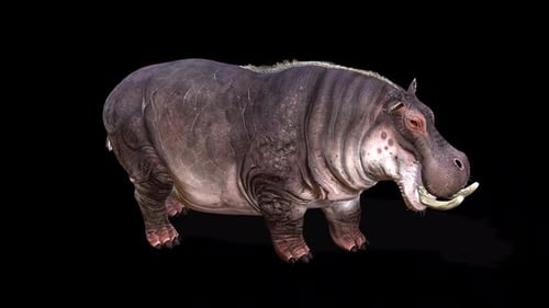 Realistic 3D Hippopotamus Standing Animation on Alpha Channel