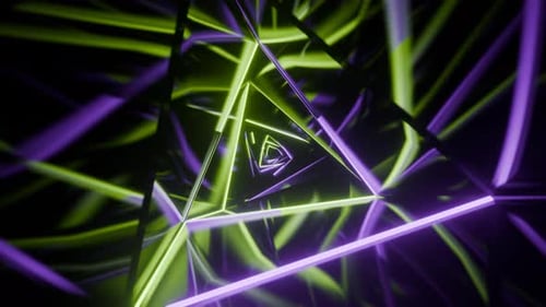 Purple And Light Green Triangular Spiral Neon Tunnel Background VJ Loop l 4K