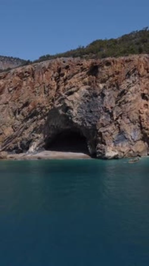 Drone View Towards the Seaside Cave