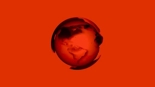 animated glob earth rotation on red color motion background on spinning