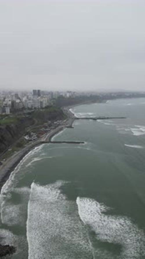 Aerial view of costa verde shore in Lima, Peru