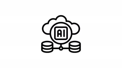 Flat Design AI Cloud Database Line Art Icon Animation