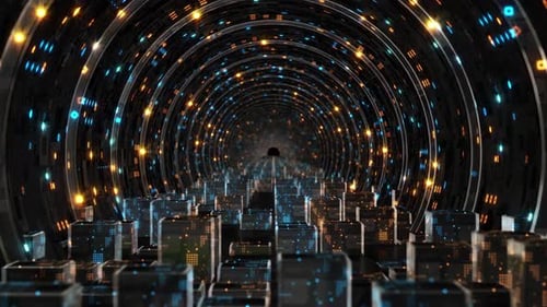 4K Three Dimensional Science Fiction Space Tunnel Shuttle Background Material