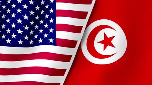 United States and Tunisia Flags Waving Motion Graphic