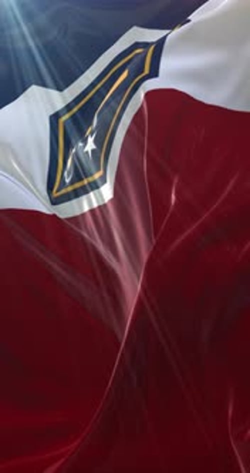 Realistic Vertical Waving Flag with Military Emblem