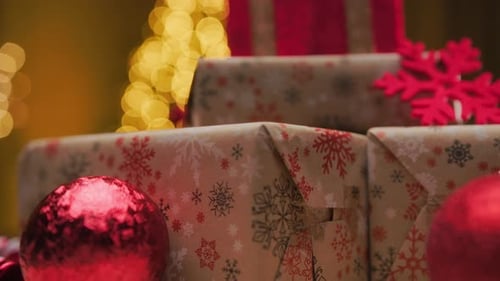 Christmas Presents with Baubles and Tree