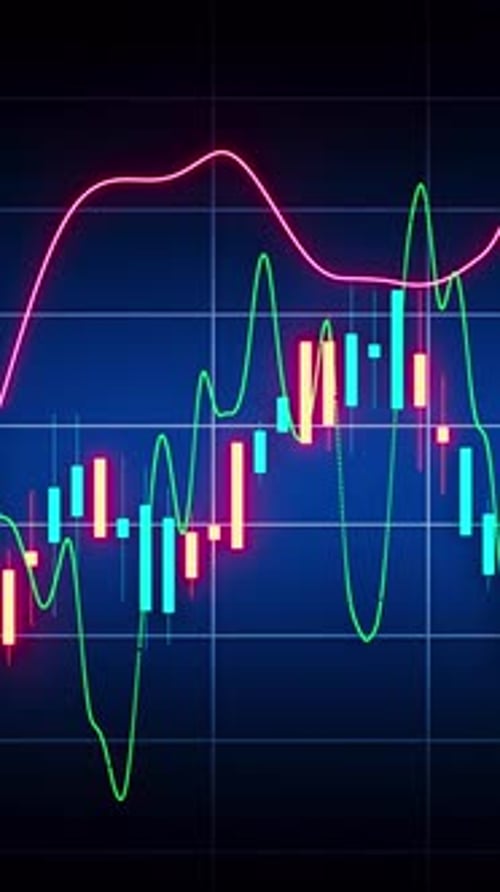Animated Digital Financial Data Graph on Grid