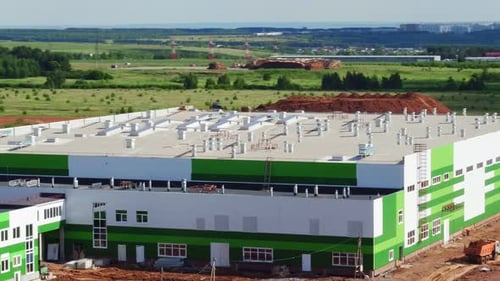 Construction Site of Plant Against Meadows Bird Eye View
