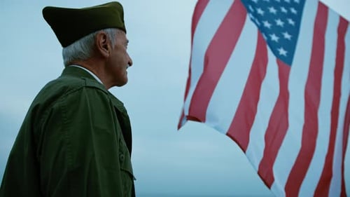 Veteran Soldier Admiring USA Flag
