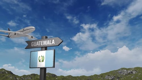 Guatemala Flag With Airplane And Arrow Sign