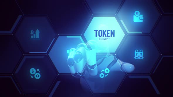 Futuristic Robotic Hand Interacting with Token Economy Holographic ...