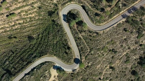 Aerial view of Nice S-shaped road on the Costa Brava.