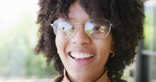 Smiling Woman Wearing Glasses Close Up Portrait