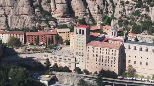 Aerial View of the Benedict Church Abbey of Monserrat From Barcelona Spain