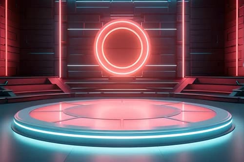 podium Futuristic showcase with platform for product displaying. Empty modern stage display