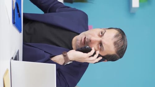 Man Talking on Phone in Office Workplace
