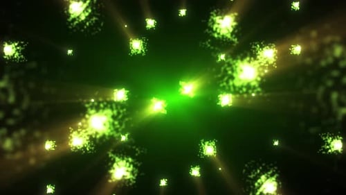 Flying sparkling and shiny dust and glitter particles, abstract green magic particles background